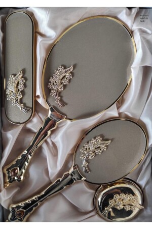 301 Bridal Dowry Gift Mirror Comb Set with 2 Leaves - Camomile