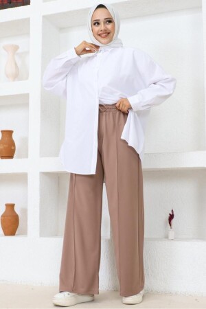 3042-1 Elastic Waisted Relaxed Cut Casual Trousers Mink - Benguen