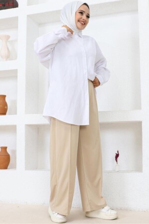 3042-1 Lässig geschnittene Hose mit elastischem Bund, Beige - Benguen