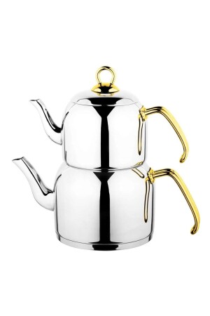 307. 03 Violet Steel Handle Medium Size Teapot Gold PRA-7533940-2326 - Özkent