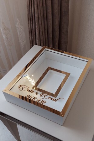 30x40 Cm Design Rose Box Memory Frame with Gold-white LED Photo Sections! - Verda Çerçeve