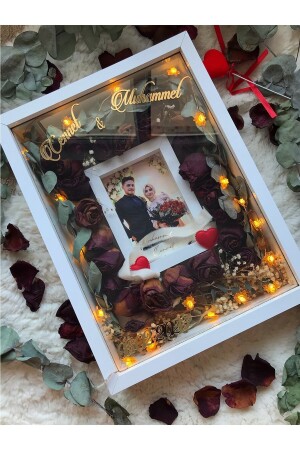 30x40 Cm Ledli Fotoğraf Bölümlü Tasarım Gül Kutusu Anı Çerçevesi! Ayna Çerçeve! - Verda Çerçeve