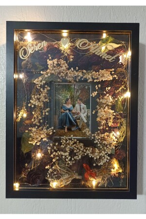 30x40 Cm Ledli Siyah Fotoğraf Bölümlü Tasarım Gül Kutusu Anı Çerçevesi! Ayna Çerçeve! - Verda Çerçeve