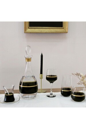 31 Pieces Hand Decorated Black Gold Dowry Water Set, Dowry Glass Jug Goblet Drink Set 640 - panayır