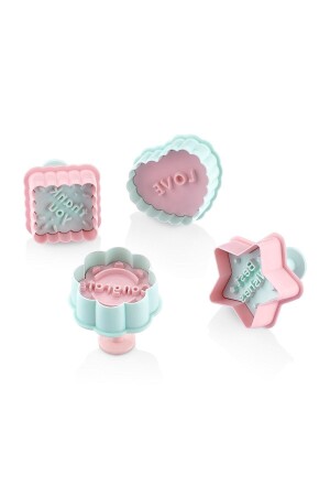 3103 Love and 4 Different Letter Shaped Figured Printed New Year's Special Cookie Mold Set of 4 - Bayev