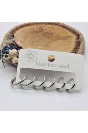 316l Steel Set Hoop Earrings Silver 6 Pieces (3 Different Sizes) - Mazen
