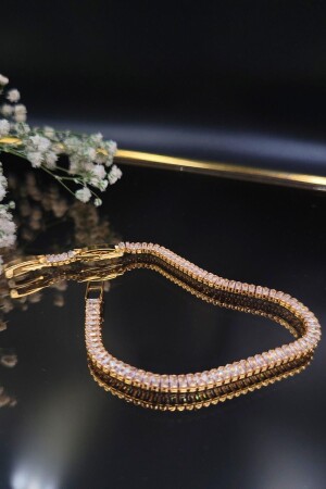 316L. Steel Tarnish-Free Zircon Baguette Stone Waterway Bracelet Gold - Dg Aksesuar