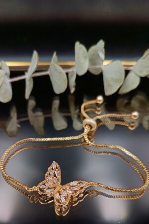 316L. Steel Tarnish Resistant Elevator Chain Butterfly Zircon Stone Bracelet Gold - Dg Aksesuar