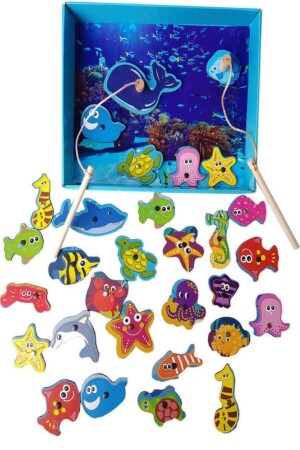 32-Piece Children's Toy with Pool and Wooden Magnet Fishing Box 861273245548458 - WoodyLife