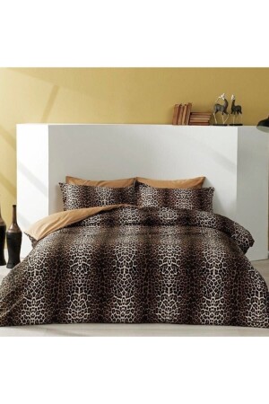3254 Satin Leopard Double Brown Duvet Cover Set 60229067 8696048631713 - Taç