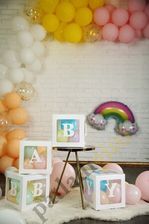33 Piece Baby Written Transparent White Box Balloon Set - Baby Balloon Box Baby Child Birthday Celebration - Patladı Gitti