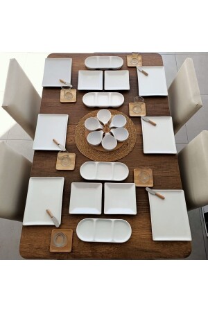 33 Piece White Rectangular Luxury Breakfast Set for 6 Persons MKT073 - Bibuevim