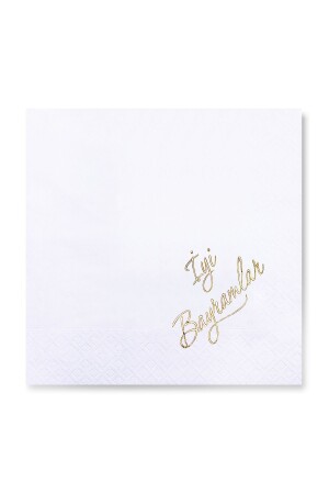 33x33 cm Gold Leaf Happy Holidays Patterned 16-Piece White Colored Paper Napkins SB-3441 - Story