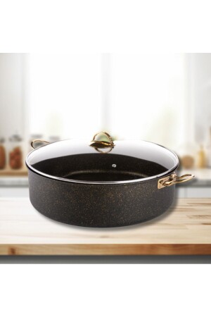 34 Cm Gold Stone Maxi Flat Pot - Non-stick Pilaf Karnıyarık Pot 6-2 Lt - Evren