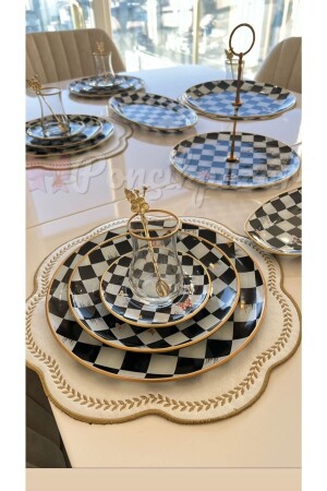 34-Piece Checkered Breakfast and Cake Set for 6 Persons - Poncikpazar