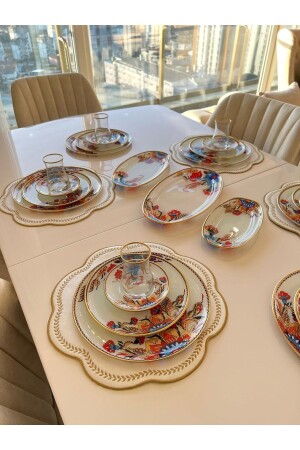 34 Piece White Flower Breakfast and Cake Set for 6 Persons - Poncikpazar