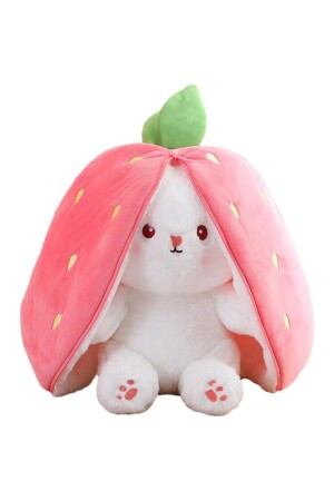 35 Cm Strawberry Rabbit Plush Toy 2-Faced Pillow - Pufu Toys