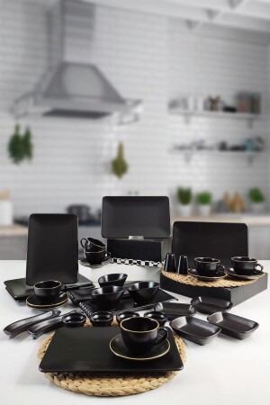 35 Piece Breakfast Set for 6 People Black Siera SIE956 - Trendymutfak
