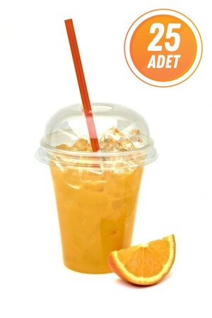 350 cc Pet Plastic Milkshake Lemonade Glass with Lid and Straw, Including 25 Pieces - Eliz Party