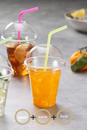 350 cc Thick Milkshake Cold Coffee Glass + Lid + Glass + Straw Set of 10 Glasses - İhtiyaç Limanı