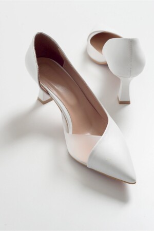 353 White Skin Heeled Women's Shoes - Luvishoes
