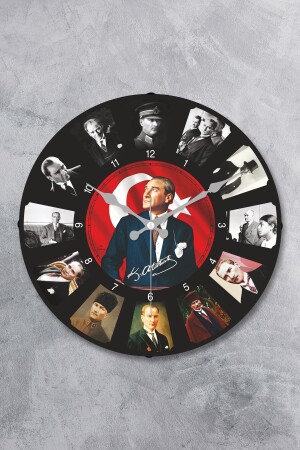 36 Cm Real Curved Glass Flowing Seconds Silent Mechanism Decorative Ataturk Wall Clock MR-16 - EMORES
