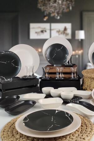 36 Piece Breakfast Set for 6 People, Marble Patterned MRM183191 - Trendymutfak