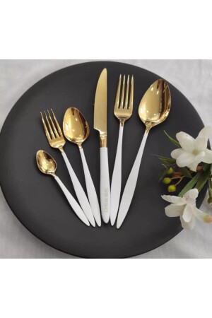 36 Piece Carmen White Gold Fork Spoon Knife Set CMDSGYÇ22 - BRONDOFF