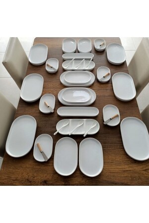 36 Pieces Ceramic White Oval Breakfast Set for 6 People MKT080 - Bibuevim