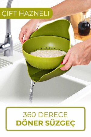 360 Degree Rotatable Rice Washing and Pasta Strainer Double Chamber Rotating Vegetable Fruit Washing Strainer - Asyadesing