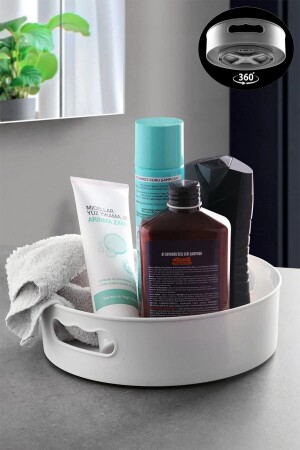 360 Degree Rotating Bathroom & Refrigerator Organizer Tray White - Mutfak Köşesi