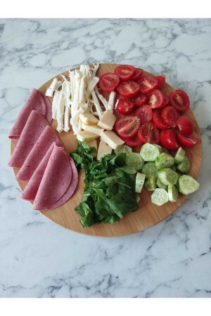 360 Grad drehbarer Präsentationsteller aus Bambus, Pizzateller, Frühstücksteller, Lahmacun-Teller, Käsepräsentation, 32 cm - BÜYÜLÜ HOME