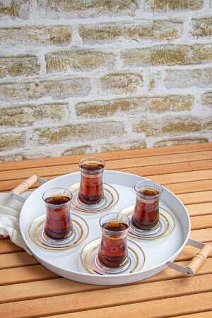 37cm White Metal Tray with Wooden Handle Round Tray Tea Tray Presentation Tray 37galvanized - kitchen trend