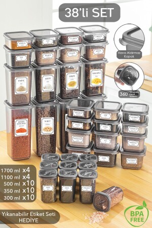 38 Pieces Square Storage Container Set Spice Jar Set 4x(1700ML 1100ML) 10x(500ML 350 ML 300 ML) MCH-254 - Meleni Home