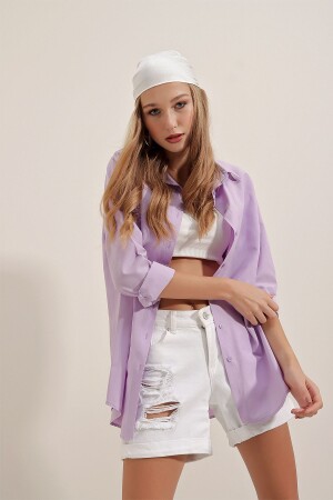 3900 Oversize Long Basic Shirt - Lilac - Bigdart