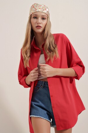 3900 Oversize Long Basic Shirt - Red - Bigdart