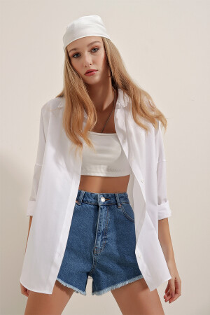 3900 Oversize Long Basic Shirt - White - Bigdart
