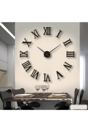 3d Black Large Size Roman Numeral Adhesive Wall Clock BU2105374125B - Platin Saat