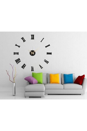 3D Black Roman Numeral Wall Clock (black MDF) Numeral Height 10 Cm HYL3DROMENDUVARSAATİ - HYL