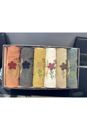 3D Embroidered 50x90 Boxed Luxury Dowry Set of 6 Hand and Face Towels ELİŞİDESEN3 - AYHANHOME