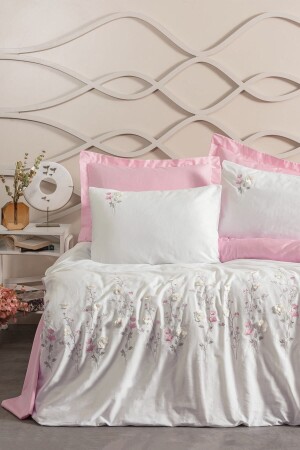 3D Embroidered Satin Double Duvet Cover Set Jolie Pink 8680108068649 - Cotton Box