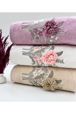 3D Flower Patterned Dowry Box 3 Pieces 50x90 Hand and Face Towel Set 3*Brmck*1 - AYHANHOME