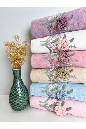 3D Handmade Flower Embroidered Set of 6 50x90 Hand and Face Towels HANDWORK *3D*FLOWER - AYHANHOME