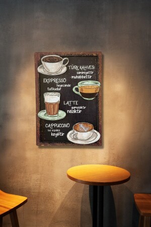 3D-Holzgemälde – Kaffeearten im 3D-Look, MDF-Wanddekoration für Küche, Café, 20 x 30 cm - Nt Handmade