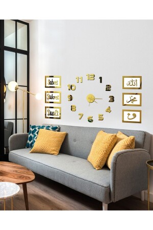 3D Latin Numeral Wall Clock And Be Patient Be Thankful Pray Allah Muhammad Vav Board White Gold - Wooden Factory