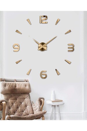 3D Latin Numeral Wall Clock Large Size Gold Numeral Height 10 Cm - Hyl