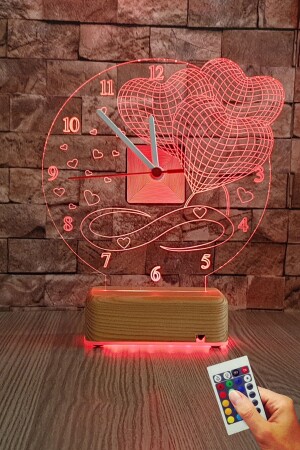 3D LED Night Light with 3 Hearts Clock, Gift for Lover, 16 Color Lamp VİPYOLSAATLI3KALP01 - Vipyol