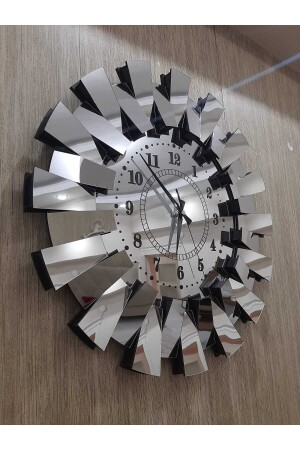 3D Piano Luxury Model Mirrored Plexi Wall Clock with Turkish Numerals Silver - Tuğbart