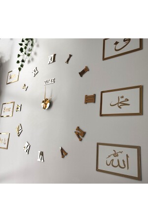 3D Roman Numeral Clock And Be Patient Be Thankful Pray Allah Muhammad Vav Panel Set (white gold) - Wooden Factory