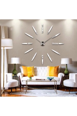 3d Silver Ultra Large Size Adhesive Wall Clock with Line Writing BU2105374111K - Genel Markalar